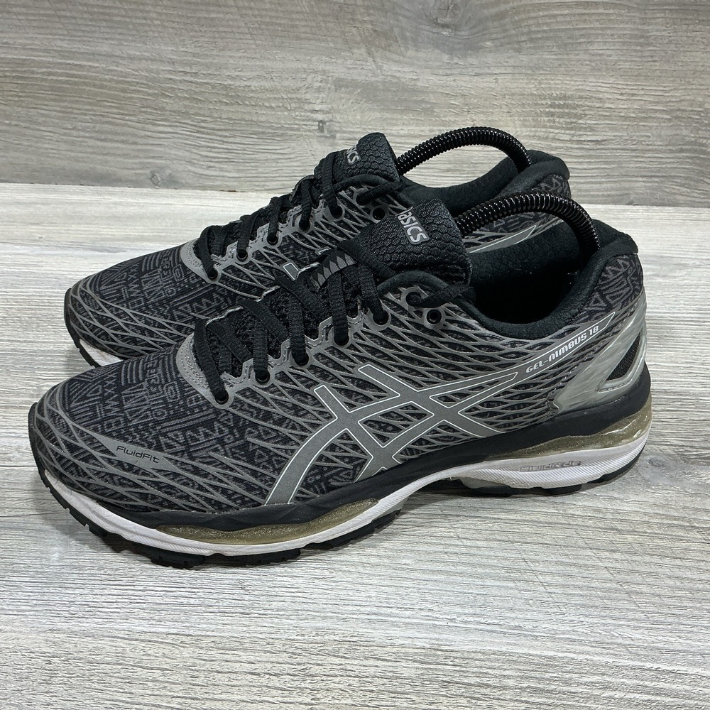 Asics Gel Nimbus 18 Athletic Shoes Black Silver Gray T6E5N Women's Size 9